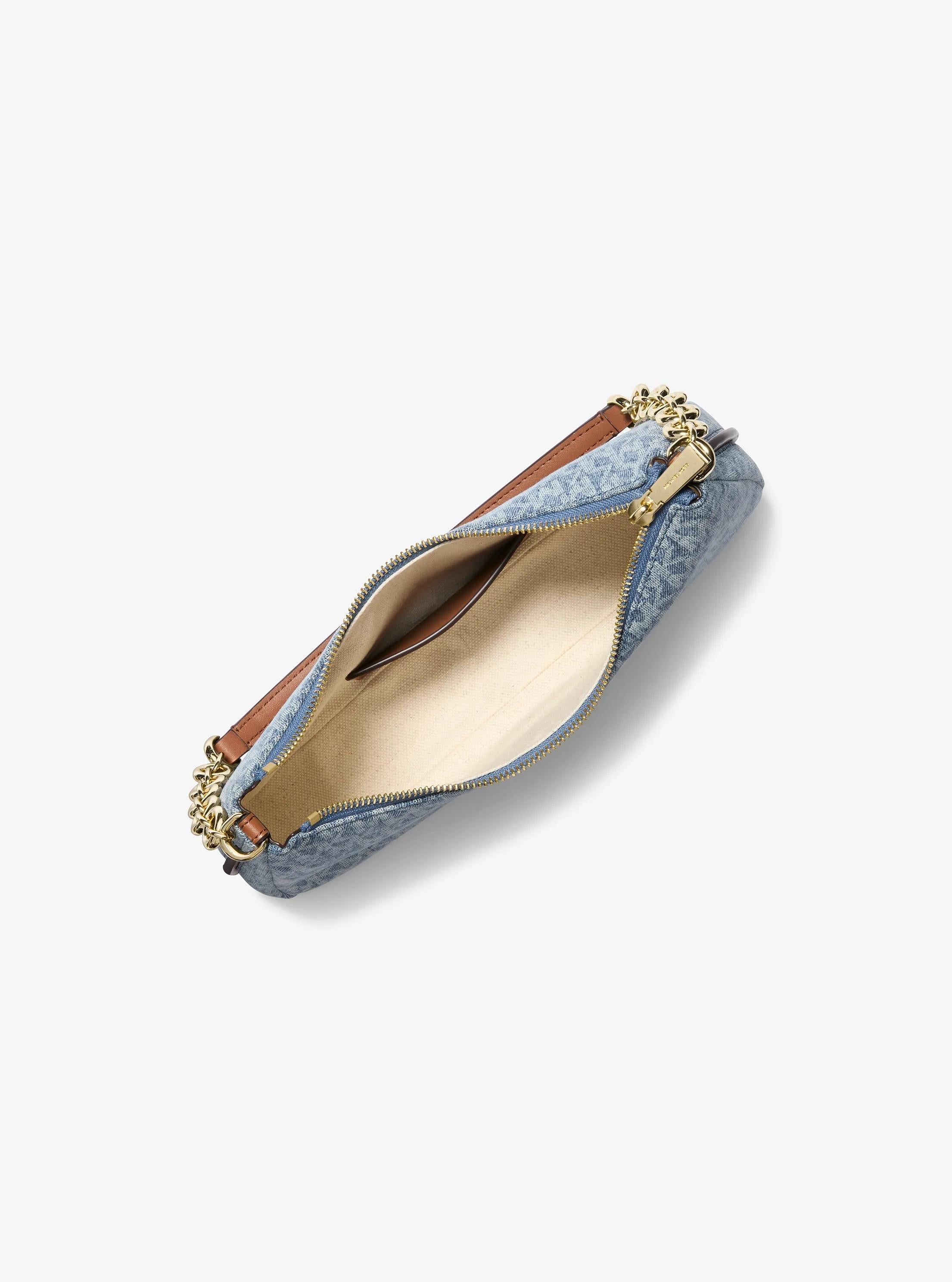 Nolita Medium Signature Logo Print Denim Chain Pochette