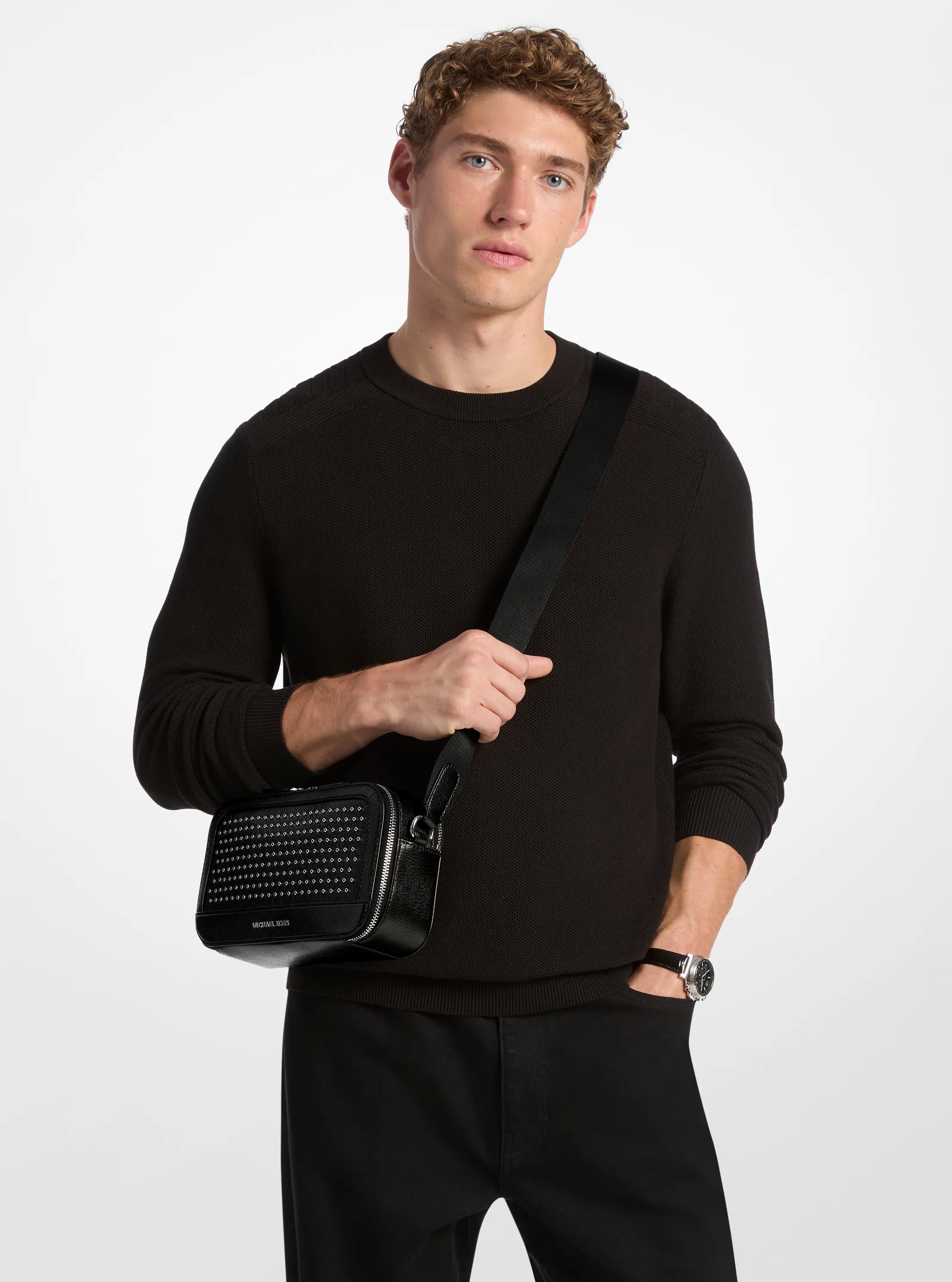 Hudson Grommeted Leather Crossbody Bag
