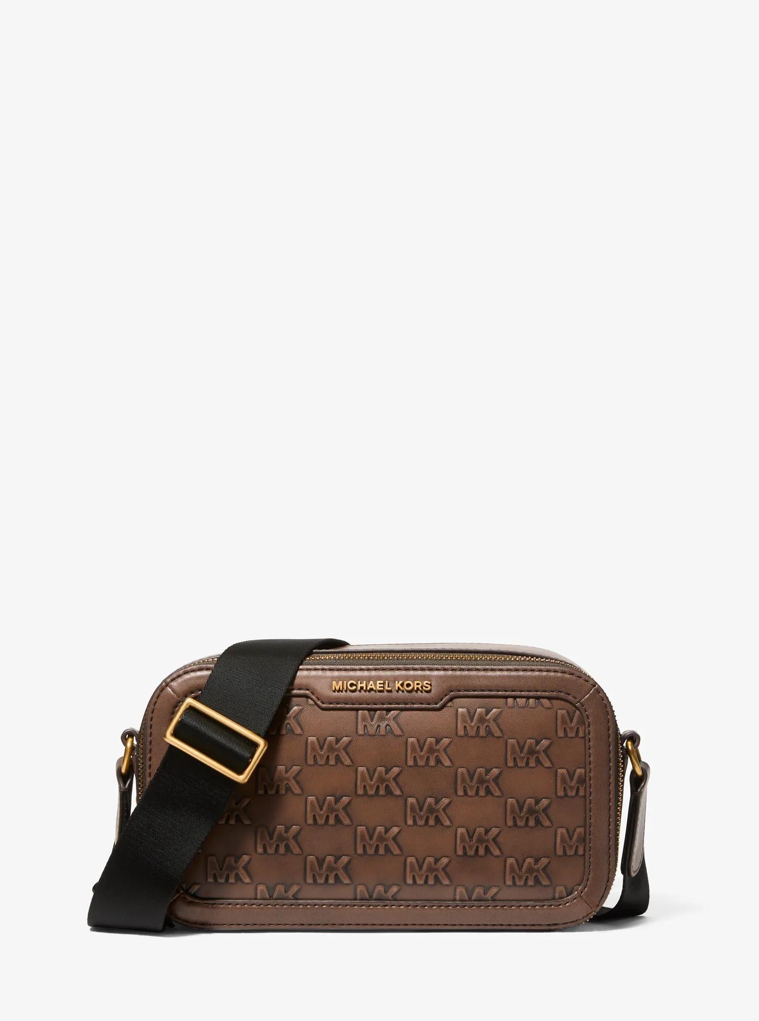 Hudson Logo Embossed Burnished Leather Crossbody Bag