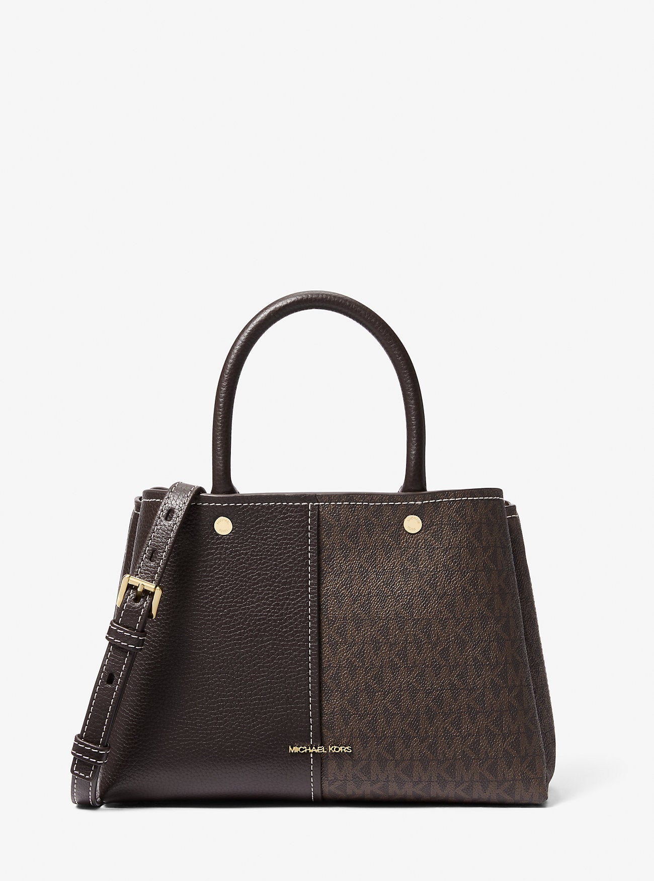 Flora Medium Signature Logo and Leather Satchel