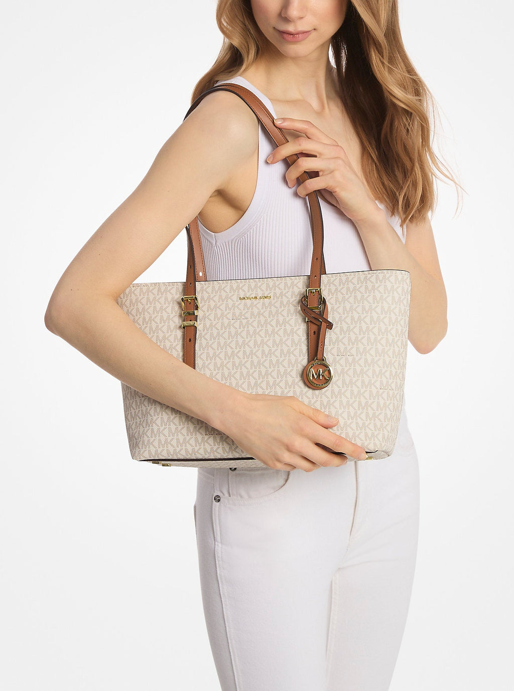 Quinn Medium Signature Logo and Leather Tote Bag